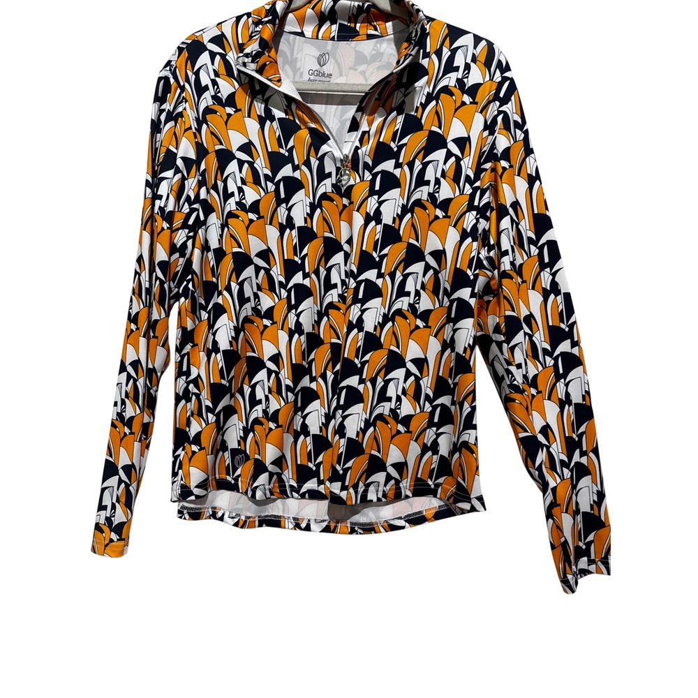 GGblue Luxe Sport Sz L Abstract Geometric 1/4 Zip Golf Pickleball preppy top